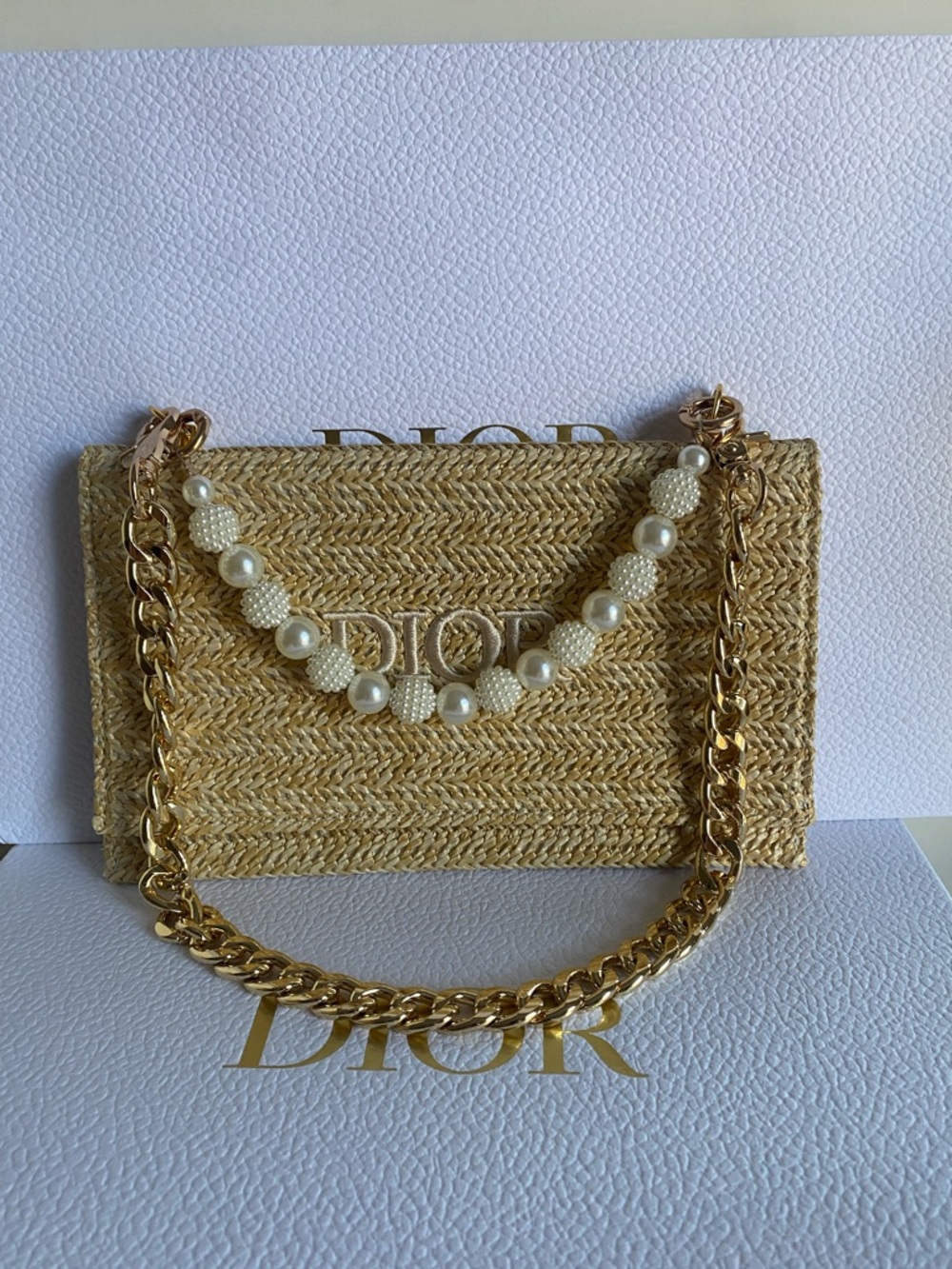 Dior Natural Straw Cosmetics Pouch